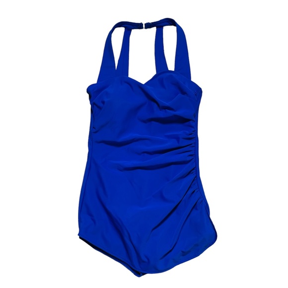 Lands End One Piece Swimsuit Blue Skirted Halter - Picture 4 of 10
